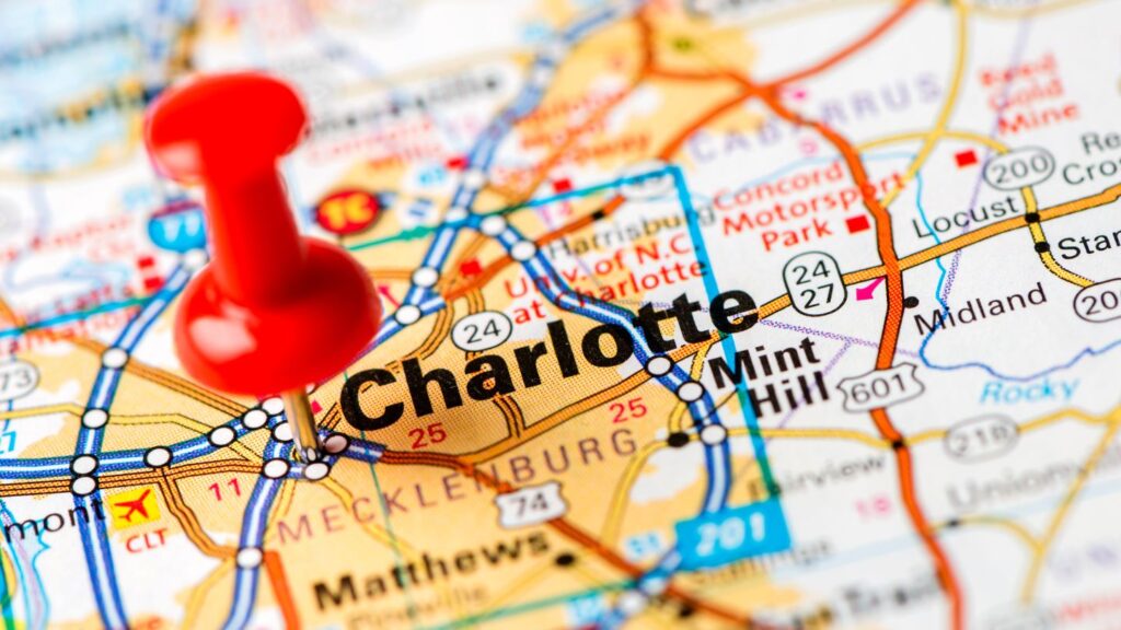 Charlotte metro area map showing mobile RV repair service coverage zones